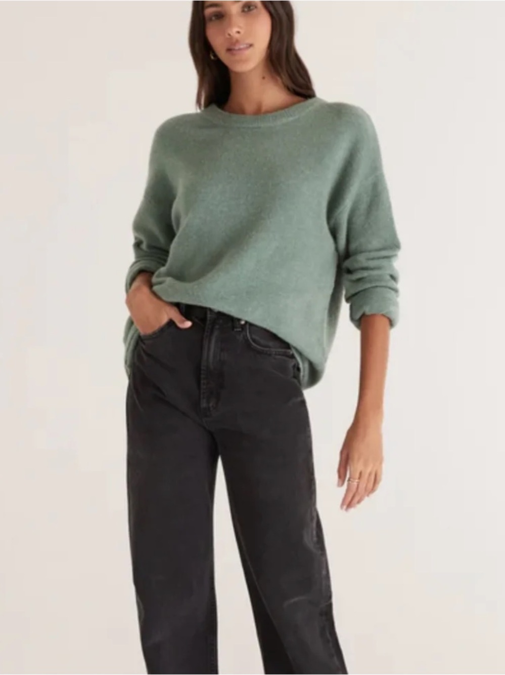 Z Supply Wool Alpaca Oversized Crewneck Sweater Large Green Cozy Relaxed Fit